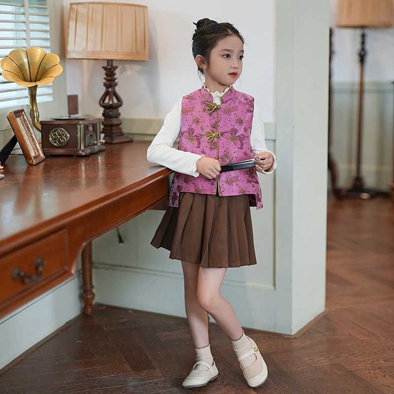 SJ53588春季2025新款女童马甲外穿女宝宝新中式休闲洋气外穿背心