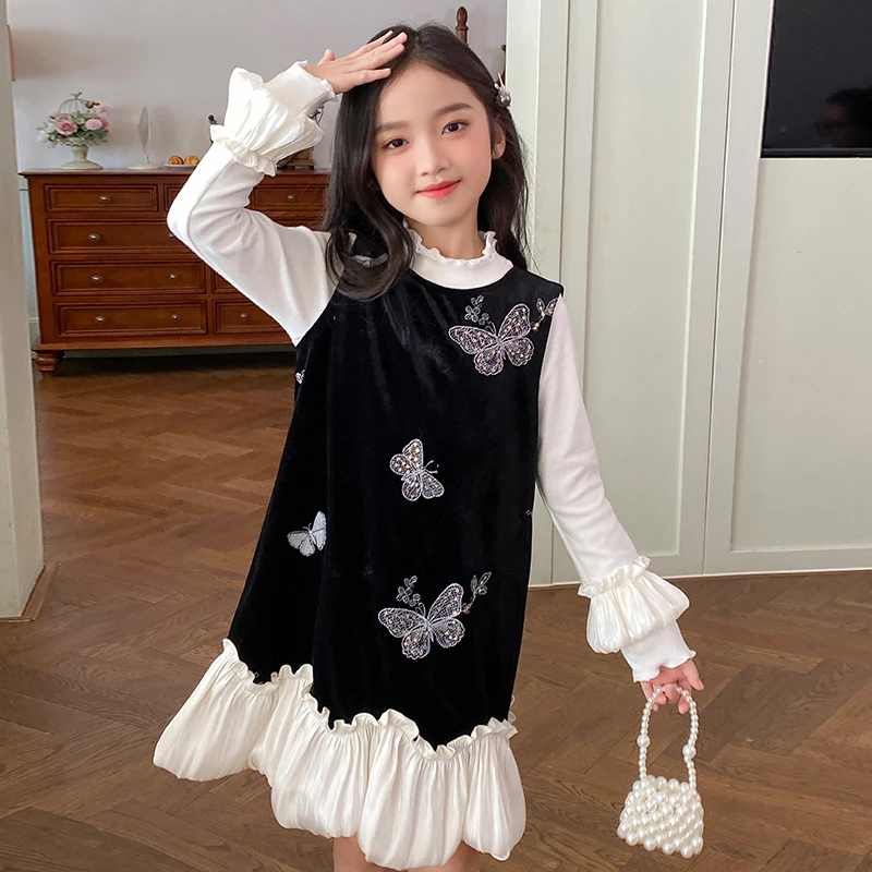 女童丝绒冬装连衣裙2025新款儿童裙子背心裙小女孩法式礼服公主裙