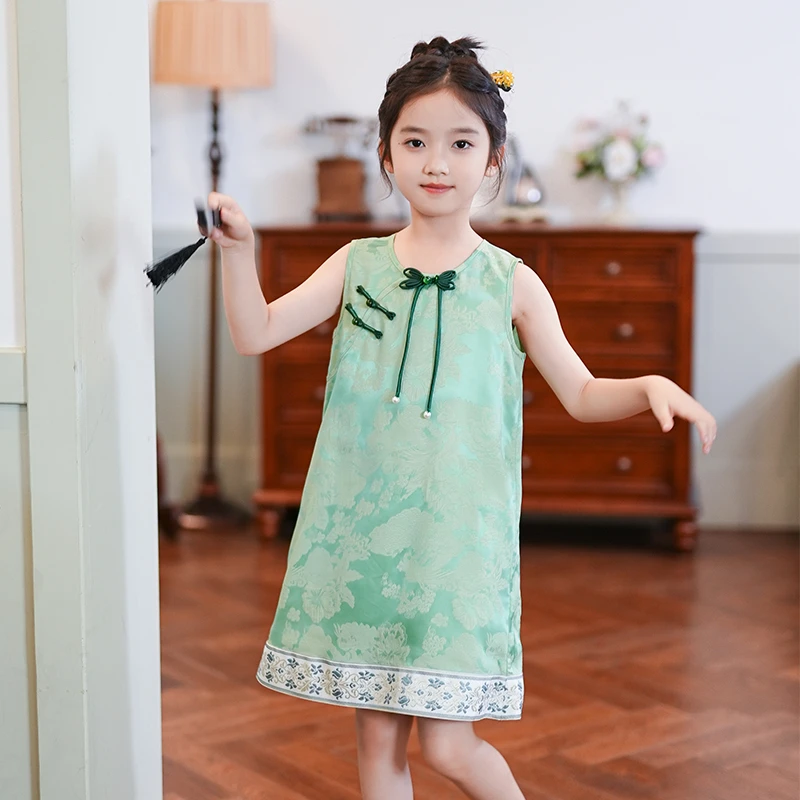 80198女童裙子新中式儿童旗袍夏季新款2025中国风复古连衣裙汉服
