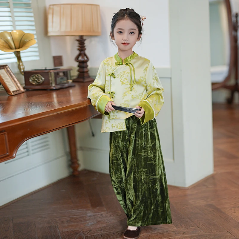 YZHA09022儿童新中式套装女童国风2025新款古风汉服中秋演出服