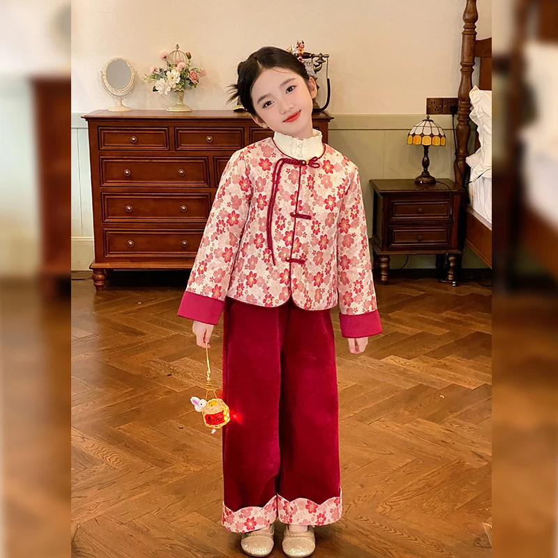 女童新年装外套裤子童装拜年服2025新款小女孩新中式国风过年衣服