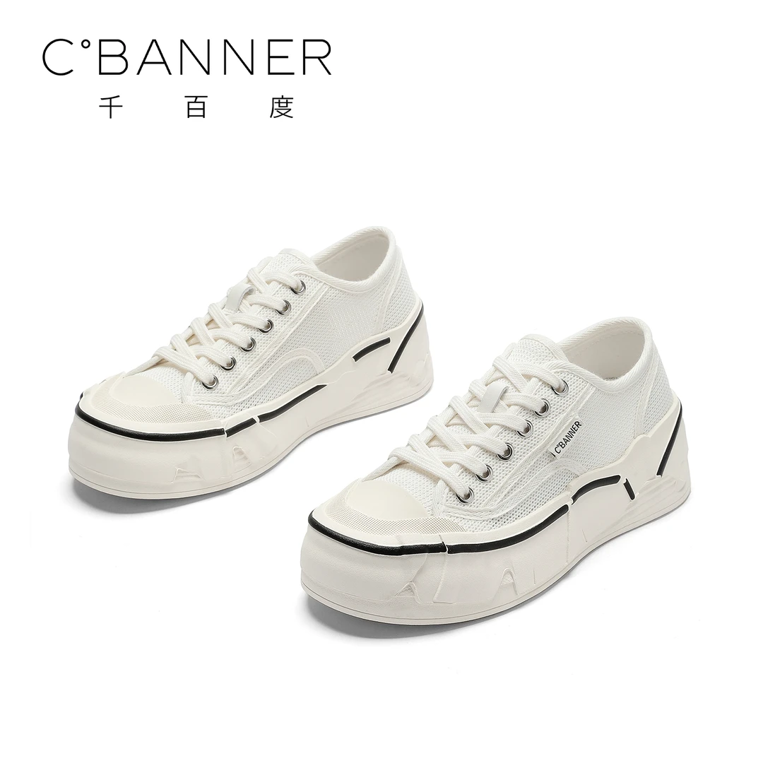 千百度网面鞋2024款休闲百搭圆头厚底ins休闲鞋女Q9531596-GAO-C