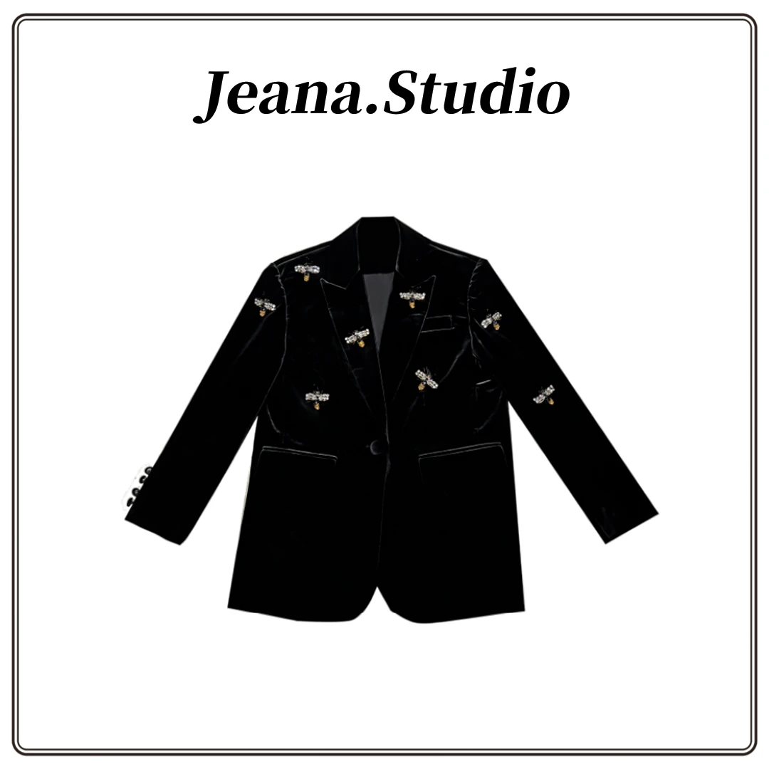【Jeana.Studio】原创设计丝绒手工小蜜蜂系列宽松版型西装外套