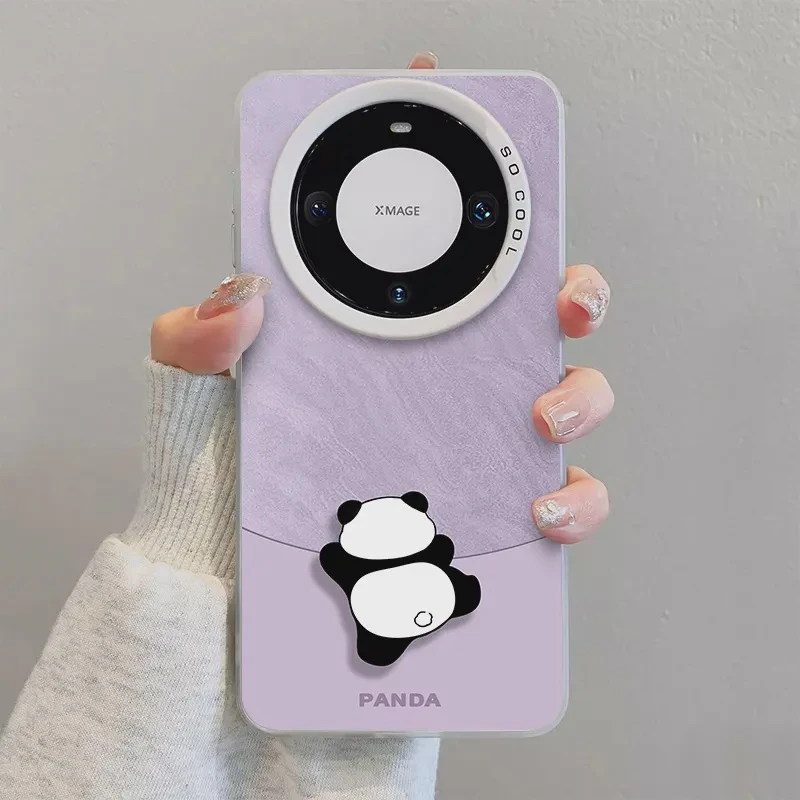 浅紫攀爬熊猫适用于华为Mate60Pro手机壳mate50/40防摔卡通手机套