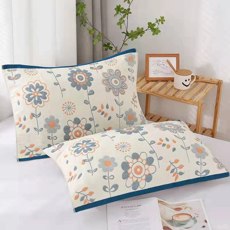 成人纱布枕巾一条装简约家用学生米色吸汗透气加厚纯棉床上枕头套