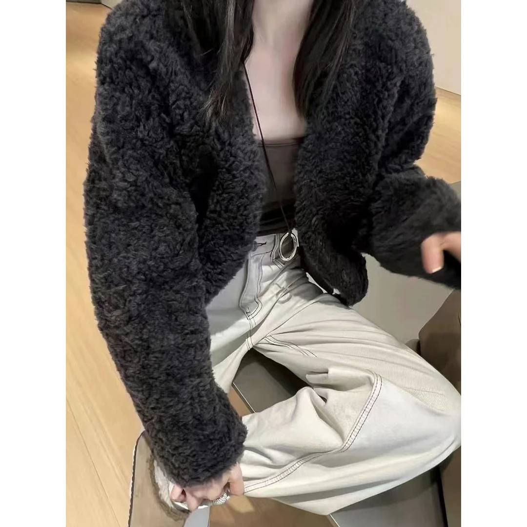 QianRH-9697秋冬新款【100%澳洲羊毛】气质百搭慵懒针织衫开衫外套