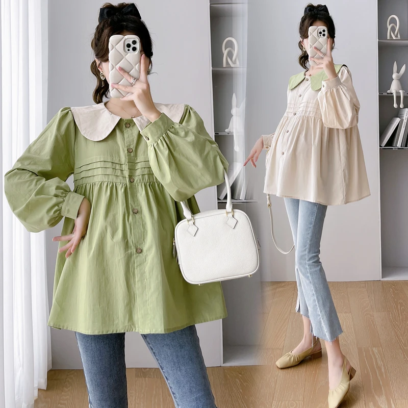 大码孕妇装甜美长袖衬衫上衣春秋显瘦宽松娃娃衫减龄打底衣200斤