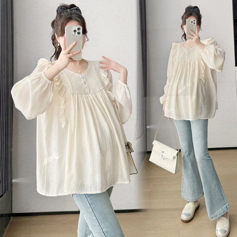 加大码孕妇装洋气衬衫宽松遮肚上衣夏季网红防晒长袖打底衣300斤