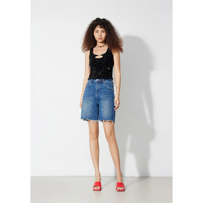 RUGOSAM 短裤系列 高腰复古A字显瘦牛仔裤RB0200