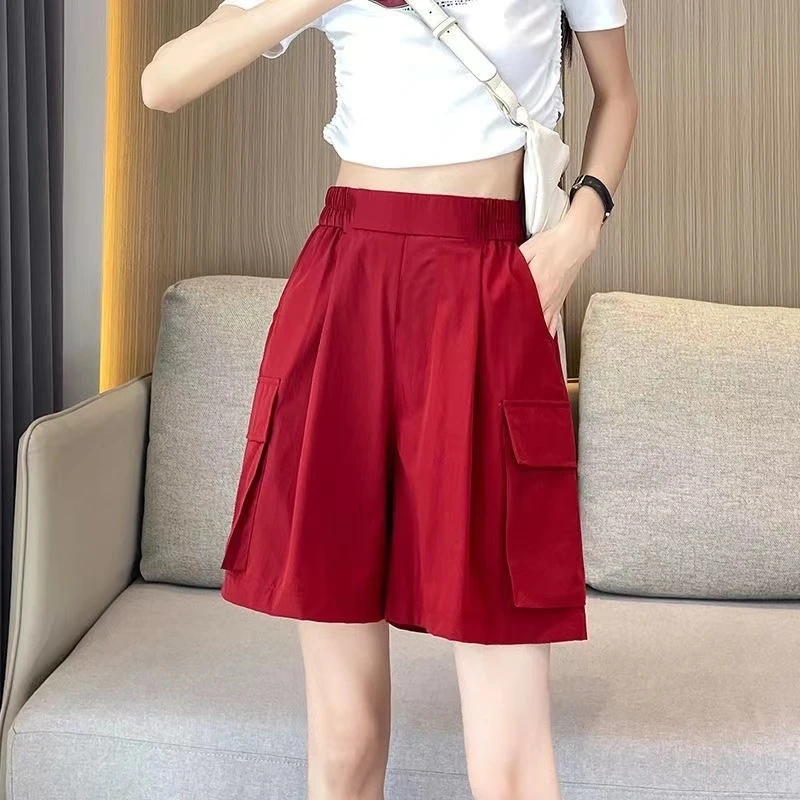 80-200斤冰丝速干工装五分裤女夏季薄款休闲阔腿裤美式显瘦5分裤