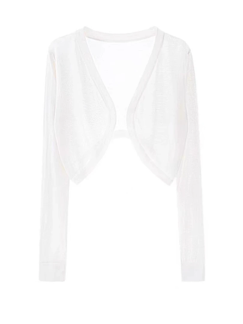 夏季针织开衫女短款上衣坎肩配吊带裙子黑色小外套长袖防晒衫披肩