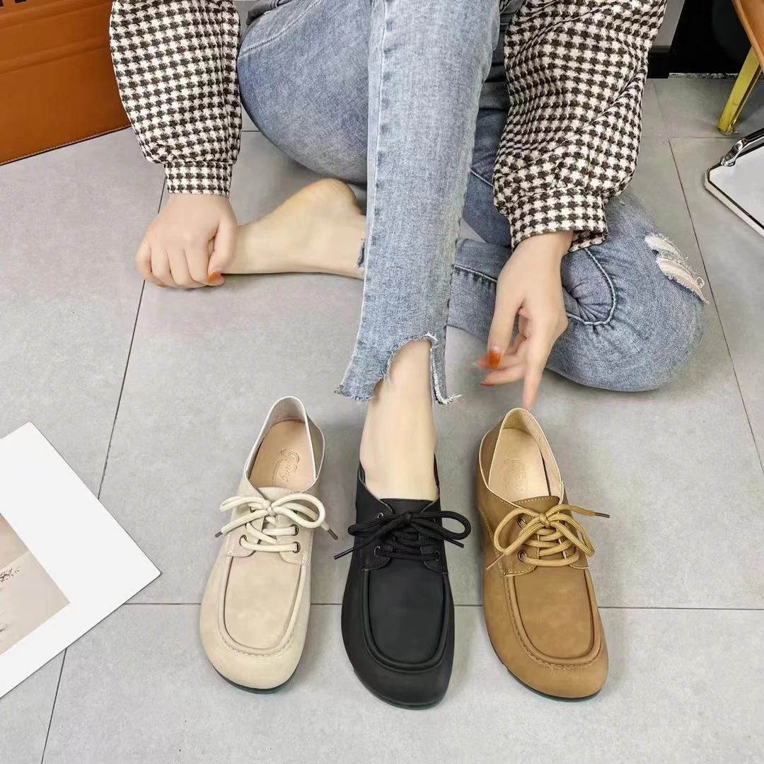 春秋软底休闲百搭单鞋新款复古英伦平底妈妈乐福鞋舒适百搭皮鞋
