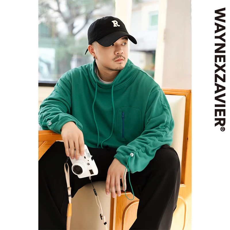 韦恩泽维尔大码半高领卫衣男秋季加肥加大oversize设计感宽松7856
