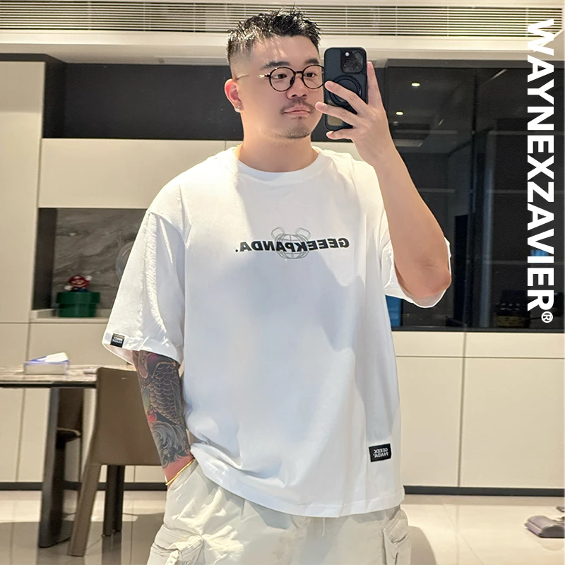 韦恩泽维尔大码纯棉t恤短袖男夏季宽松加肥加大圆领印花半袖8711