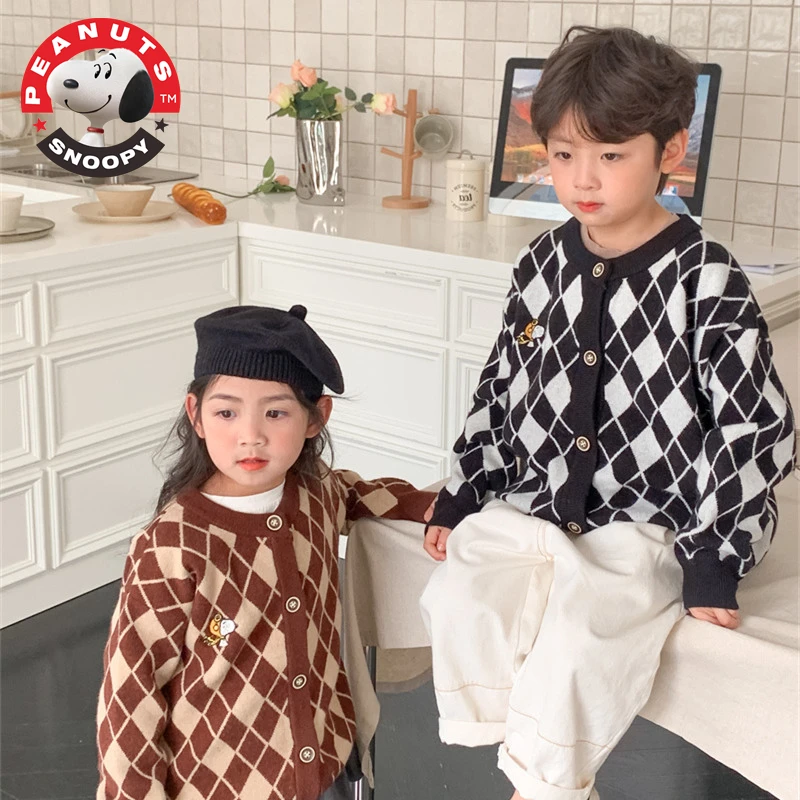 Snoopy/史努比男女童毛衣儿童春秋开衫新款女孩宝宝时髦针织外套