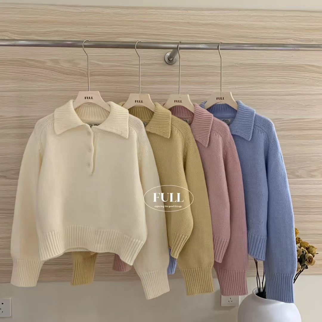 1 清仓小个子韩系短版polo领小翻领针织衫上衣奶呼呼