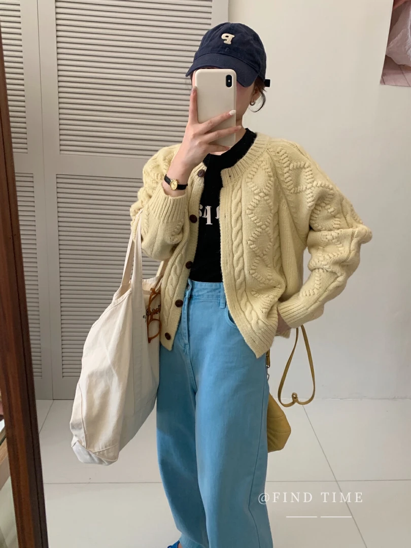 秋冬加厚立体鼓包麻花女毛针织衫针织衫设计感毛衣