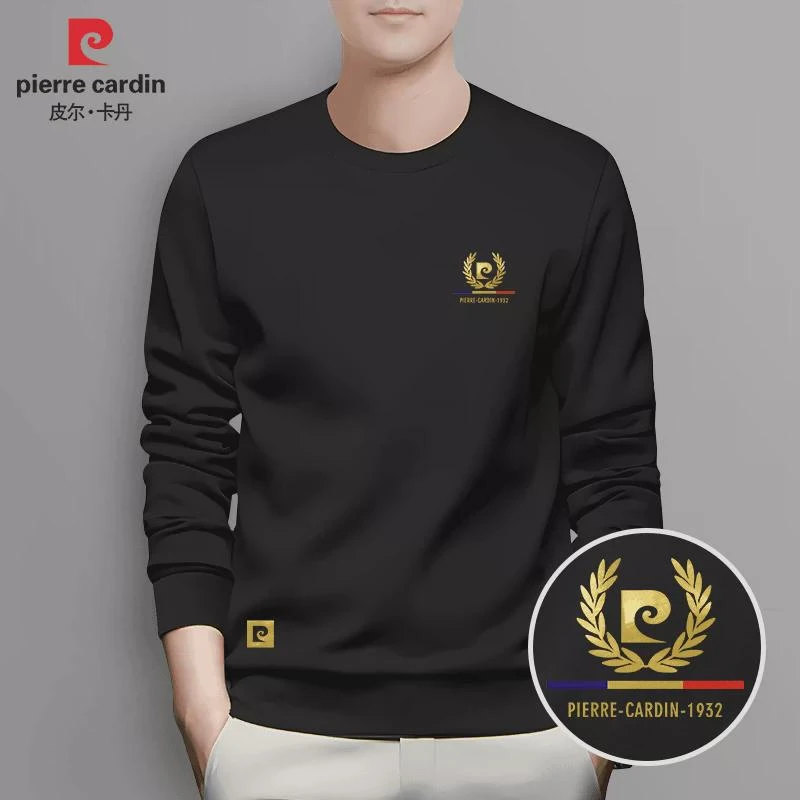 皮尔卡丹高档男士商务圆领印花卫衣春秋新款休闲百搭品质长袖P024