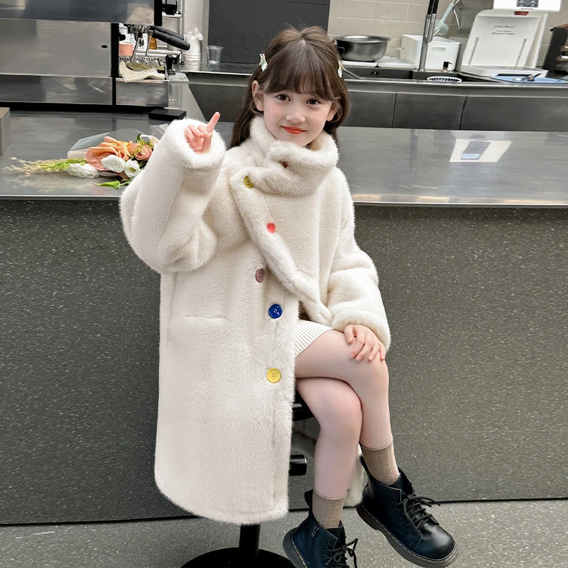女童中长款外套冬季2024新款儿童女大童秋冬洋气毛毛衣皮毛一体