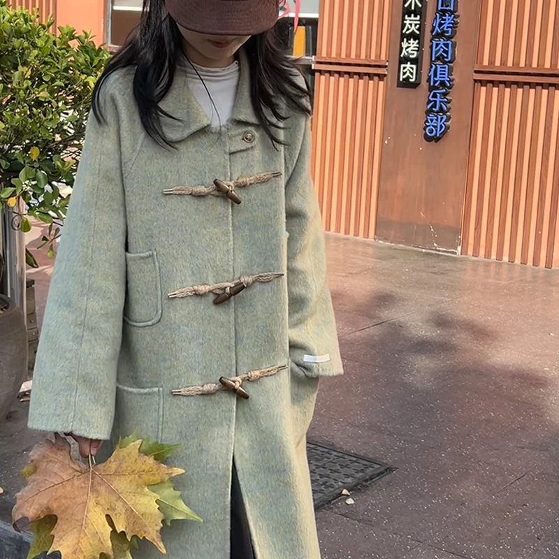 （颜色参考详情页）秋冬木质牛角扣高级感毛呢韩版翻领双面大衣外套