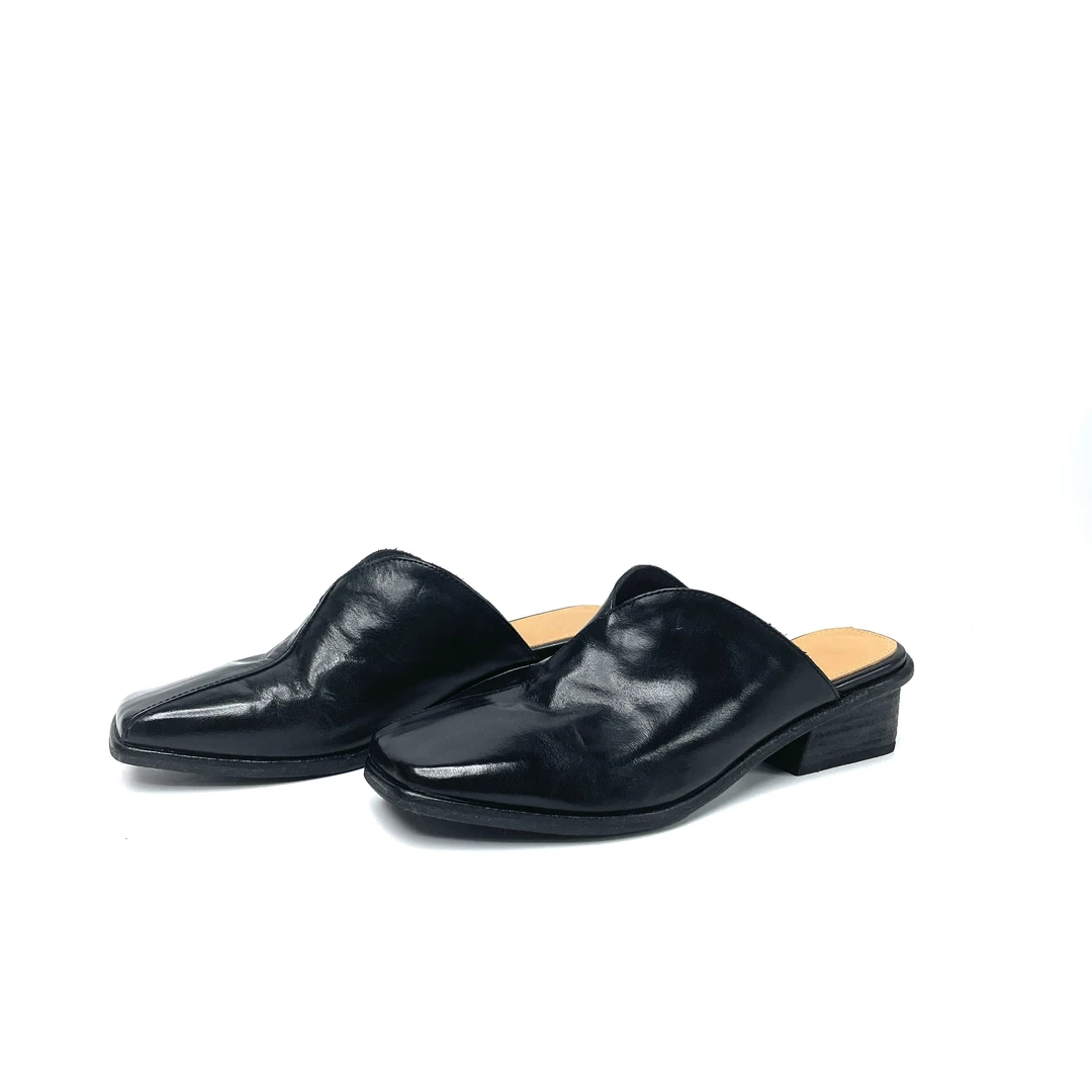 复古做旧水洗马皮包头半拖鞋女百搭方头时尚穆勒鞋