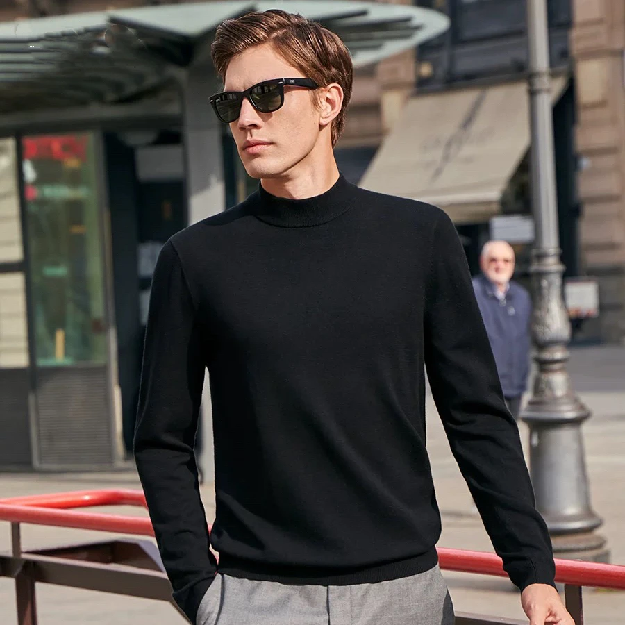 【卿她】男士羊毛衫2024新款冬男中领净色时尚百搭针织打底上衣