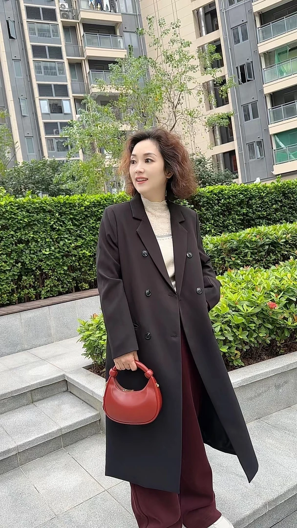 【卿她】长款双排扣西装外套2025春秋新款女时尚气质风衣外套