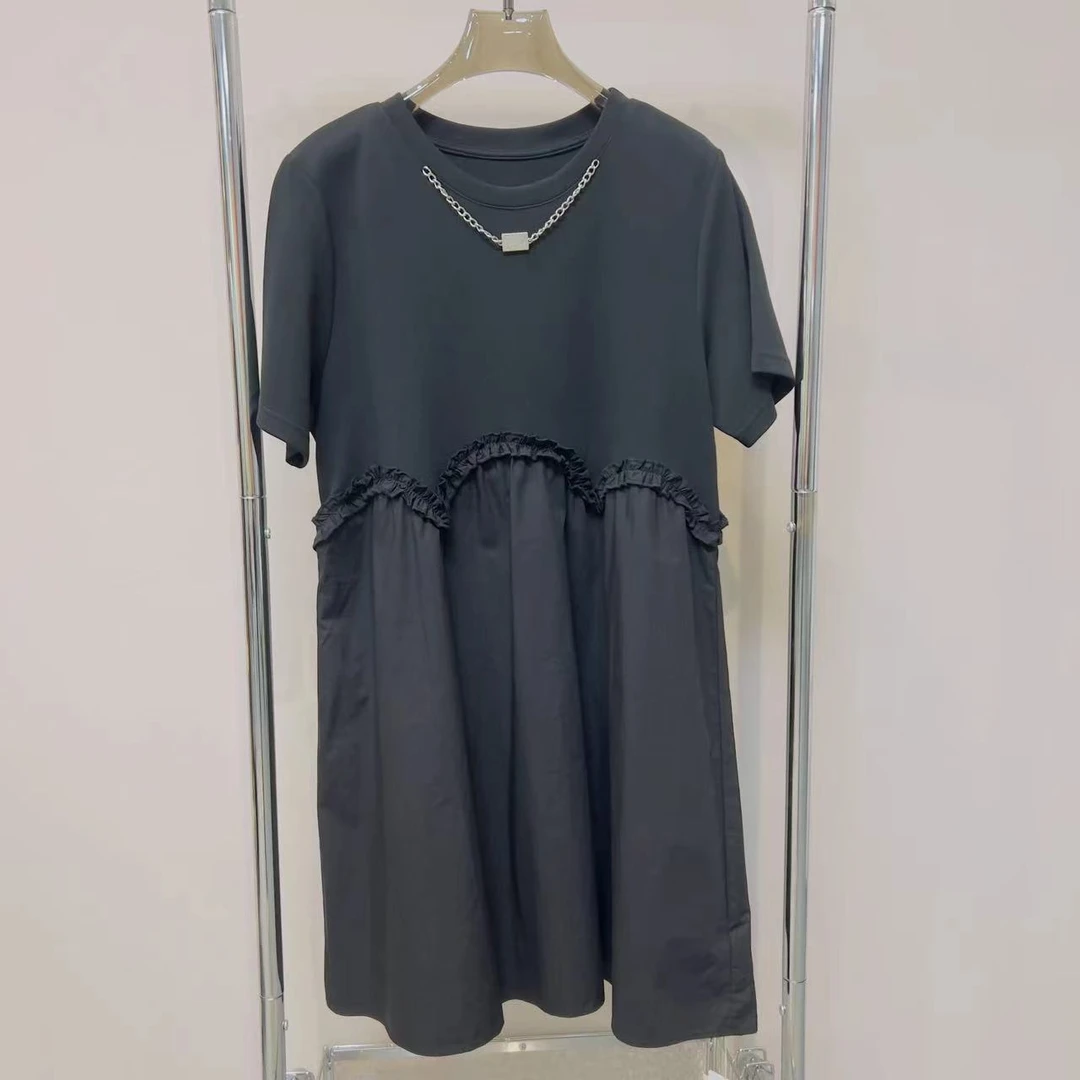 【清】显瘦设计感小众拼接女连衣裙 2024夏季减龄短袖百搭娃娃裙