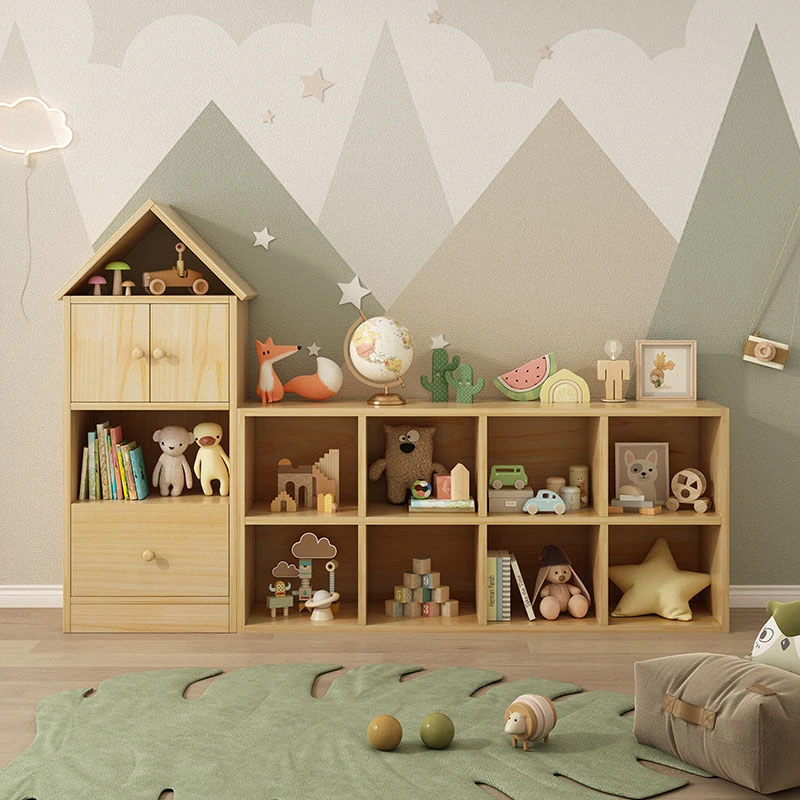 置物架落地幼儿园书架小房子家用纯实木创意简约收纳架格子柜收纳