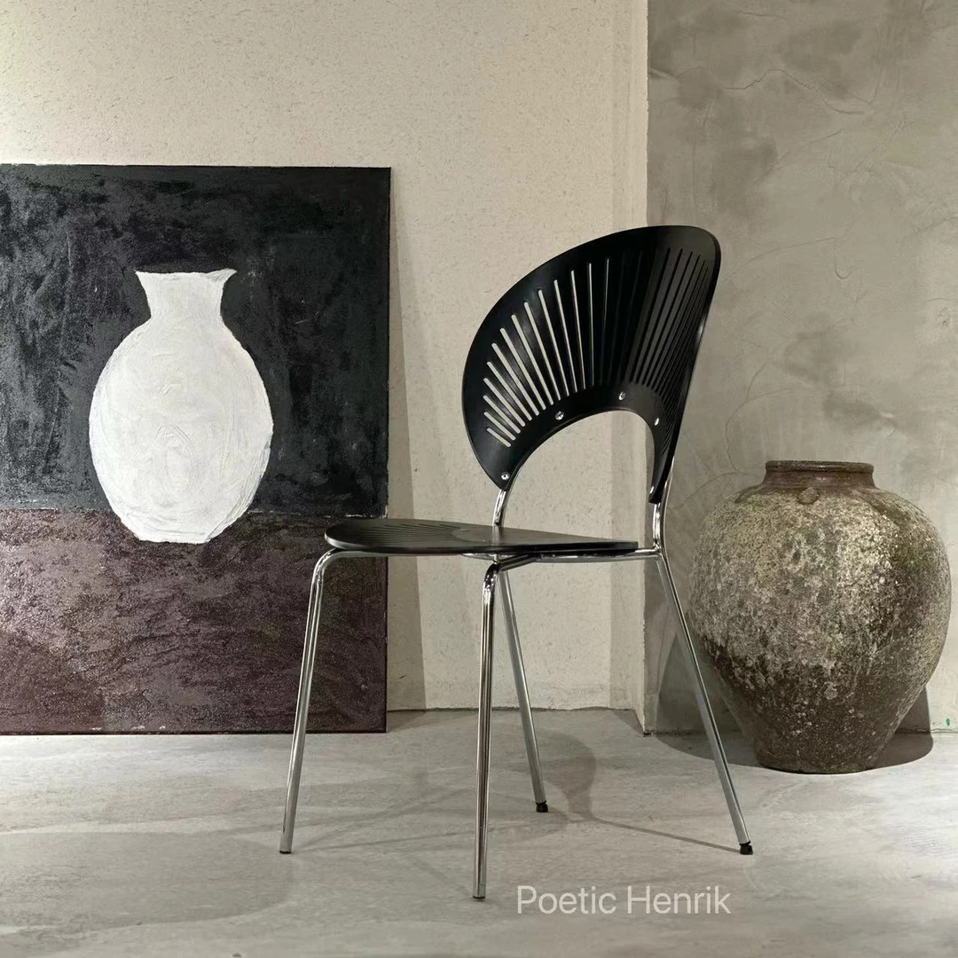 北欧实木贝壳椅餐厅餐椅家用靠背椅复古化妆椅极简设计师款椅子