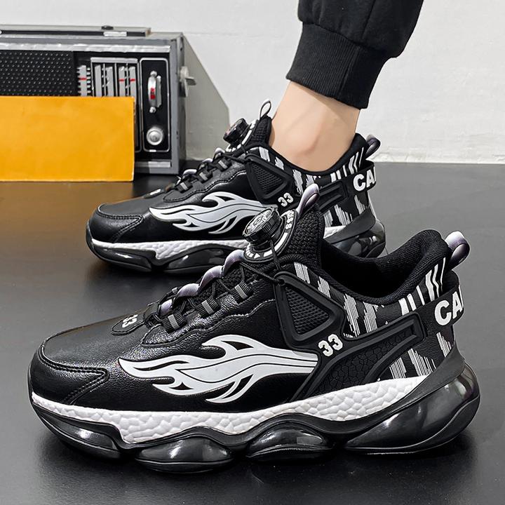 2024新款秋冬男减震防滑耐磨旋转纽扣运动跑鞋皮面情侣亲子篮球鞋