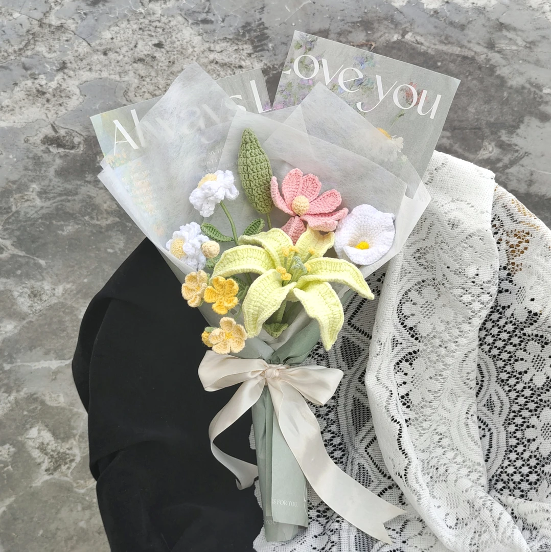 【38女神节】成品花束 公司团购 小香风玫瑰手工毛线花送妈妈送同事