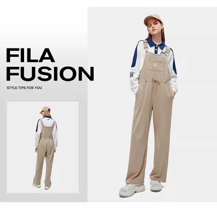 FILA FUSION斐乐潮牌针织裤女款时尚休闲夏季宽松裤T11W312301