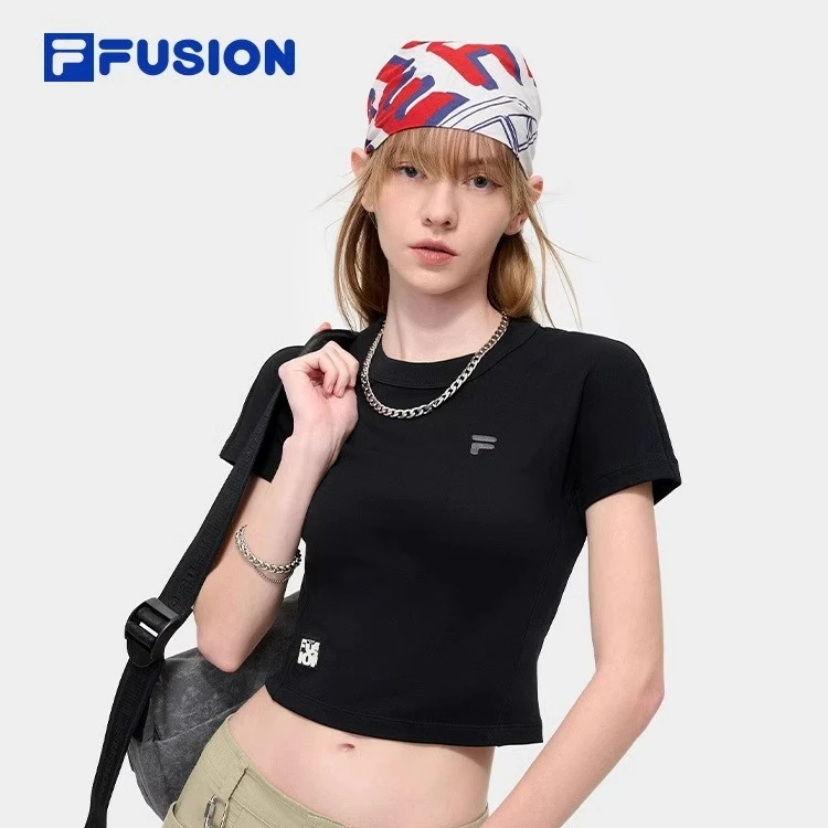 FILA斐乐潮牌女子针织短袖衫2024新款健身紧身基础T恤T11W433105