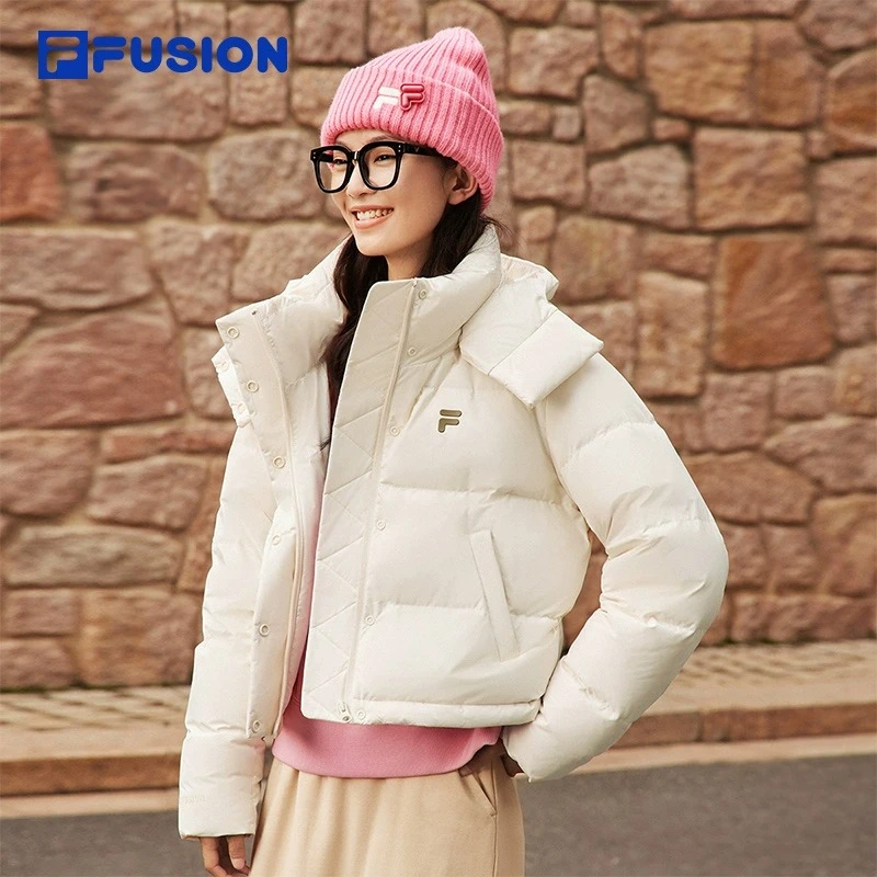 FILAFUSION斐乐潮牌羽绒服女2024轻薄新款连帽欧若风休闲冬季外套