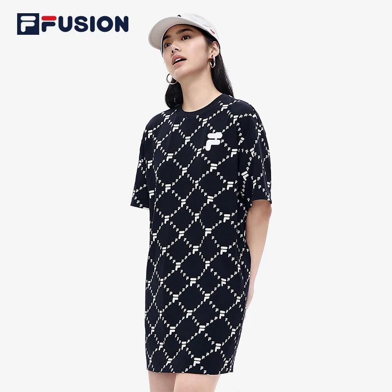 FILA斐乐潮牌针织百搭连身裙潮流时尚度假风运动宽松高能感连衣裙