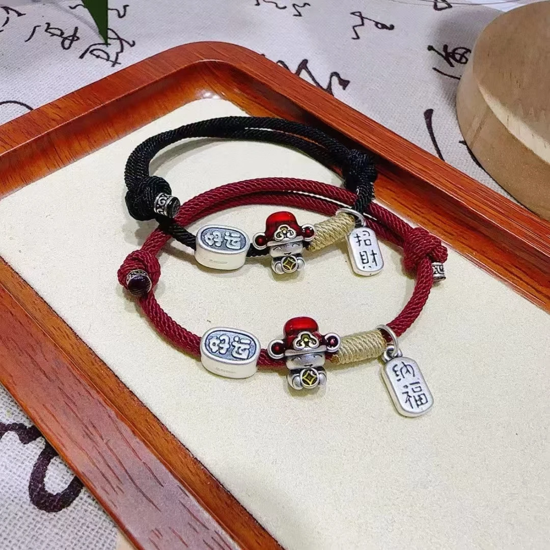 足银手链 足银999财神手链好运连连招财纳福纯手工编织时尚百搭