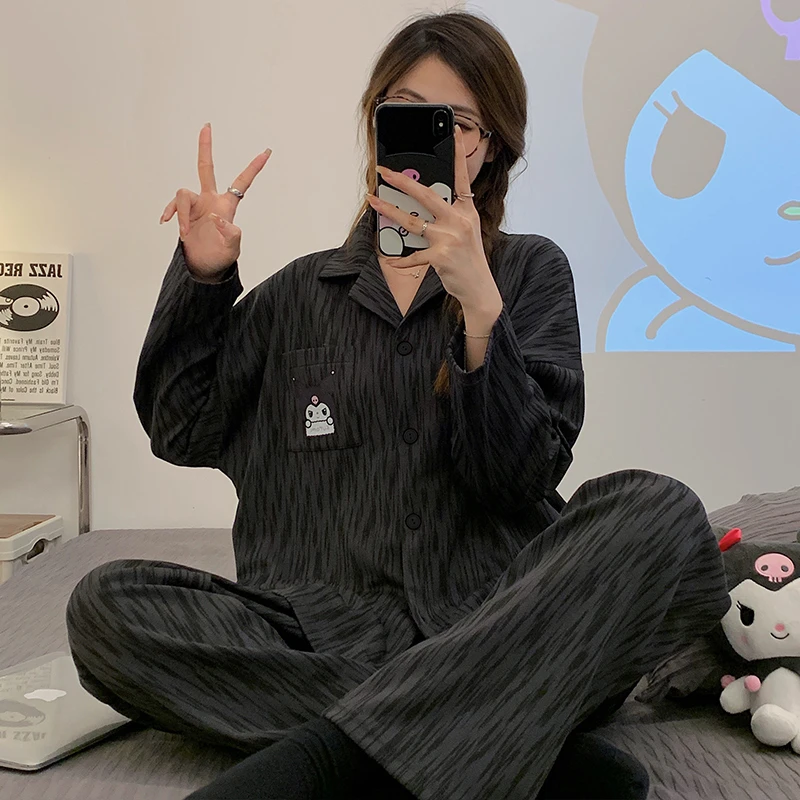 春秋季睡衣女套装长袖开衫宽松网红韩版甜美学生休闲ins风家居服