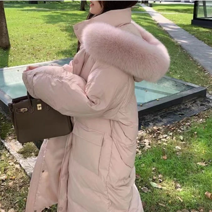 米安  狐狸毛领长款收腰保暖羽绒服 iris779