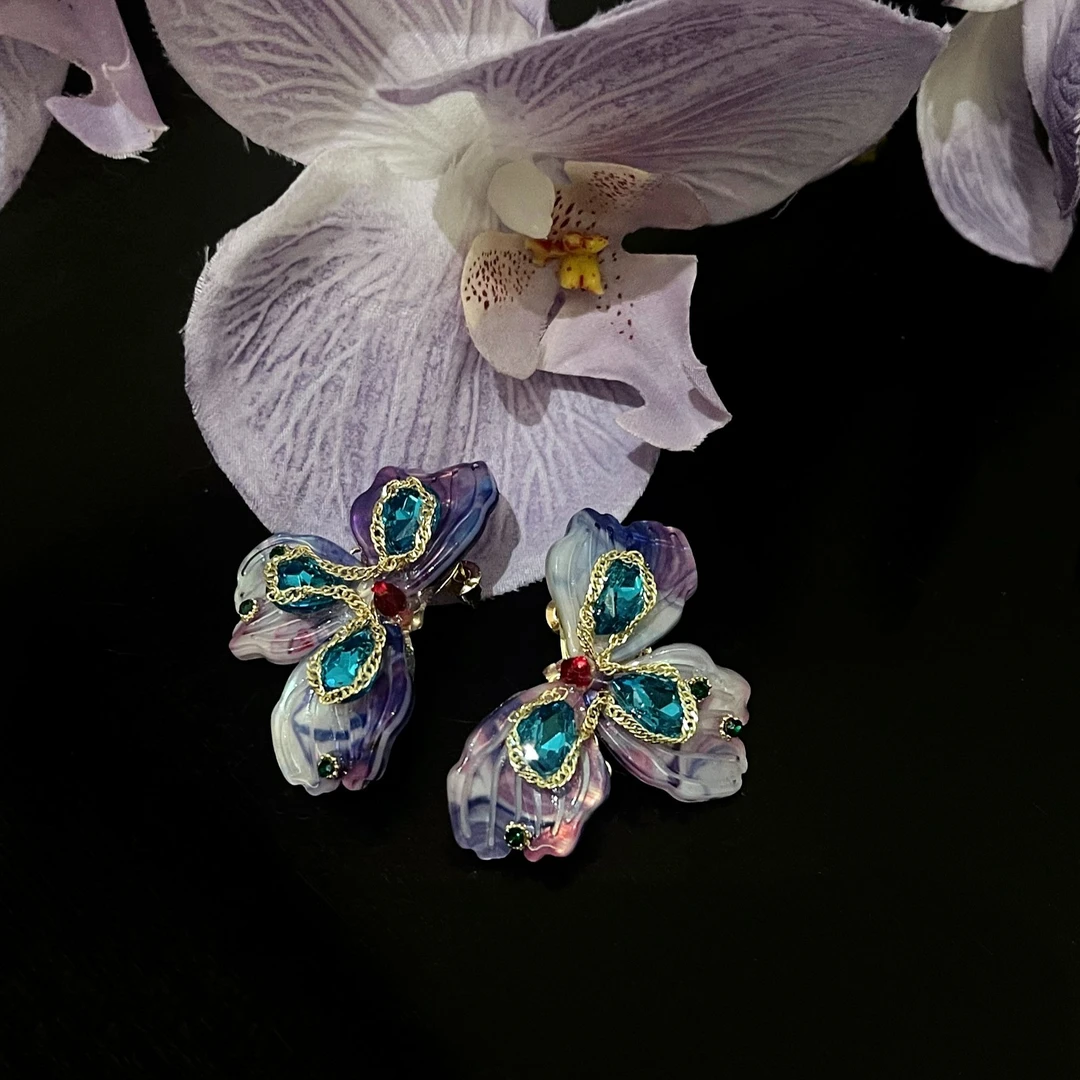 铜合金耳饰 Magic Fuler 米安 银针镶钻紫色水晶花朵优雅耳环