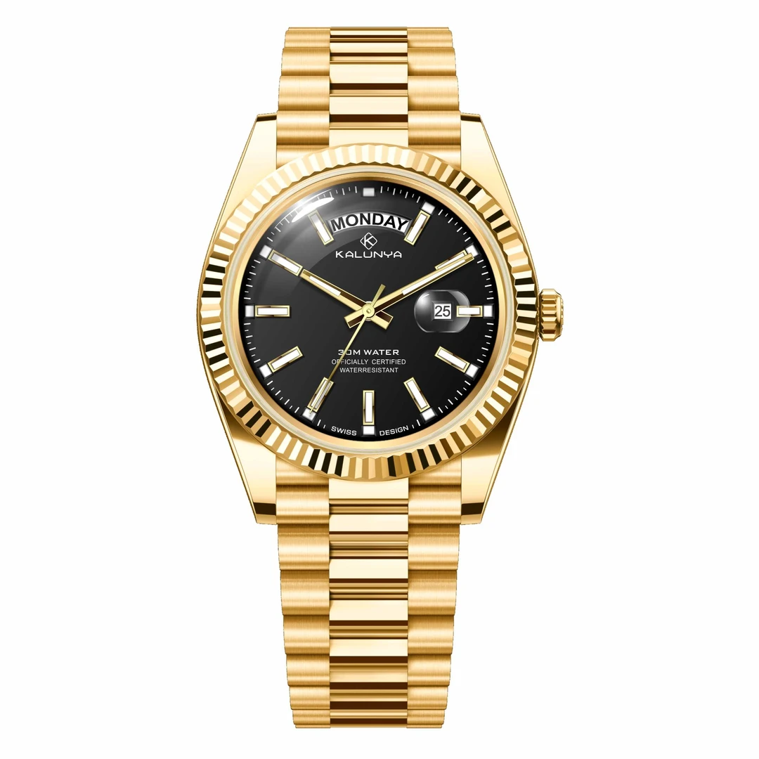 【奢品汇直发】KALUNYA 黑冰糖系列 金款钢带 高奢时尚男士腕表 DZ