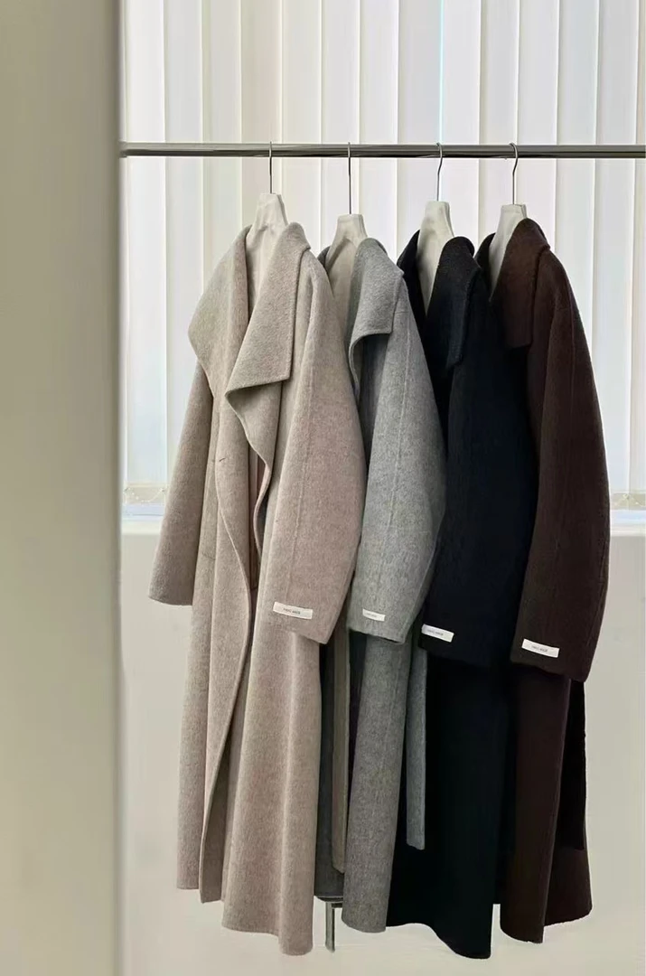 屿与 双面呢大衣气质网红时尚百搭羊绒中长款灰色秋冬设计师