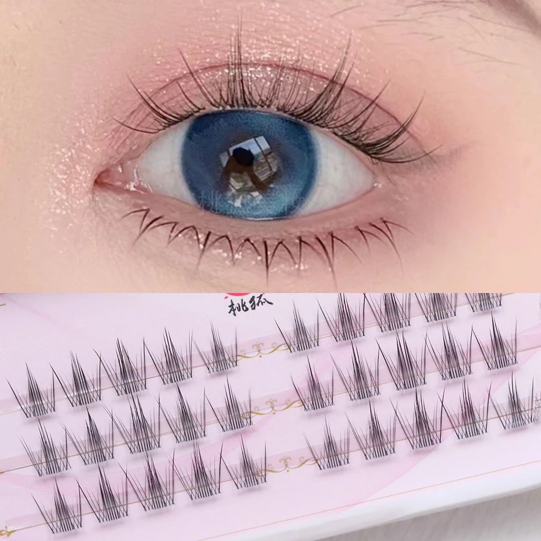 桃狐懒人分段日系新款漫画假睫毛日系交叉卷翘单簇芭比D827