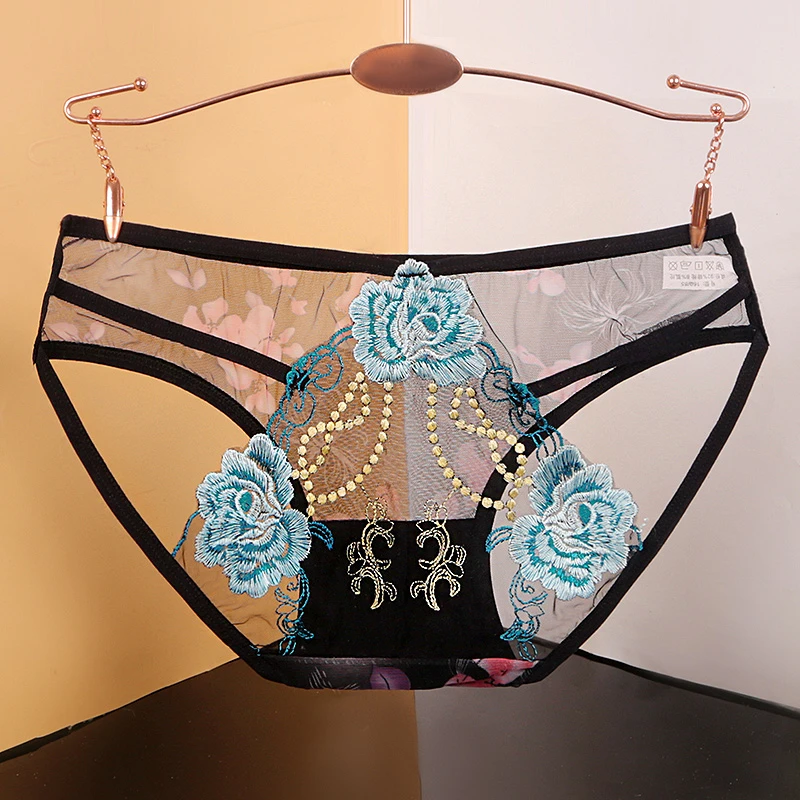 夏季国风女士内裤镂空蕾丝内裤性感高端内裤刺绣透气网纱三角裤
