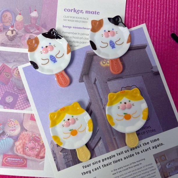 【真真家定制】双色手工猫咪手柄盘#DIY可爱卡通高颜值配件陶瓷创意