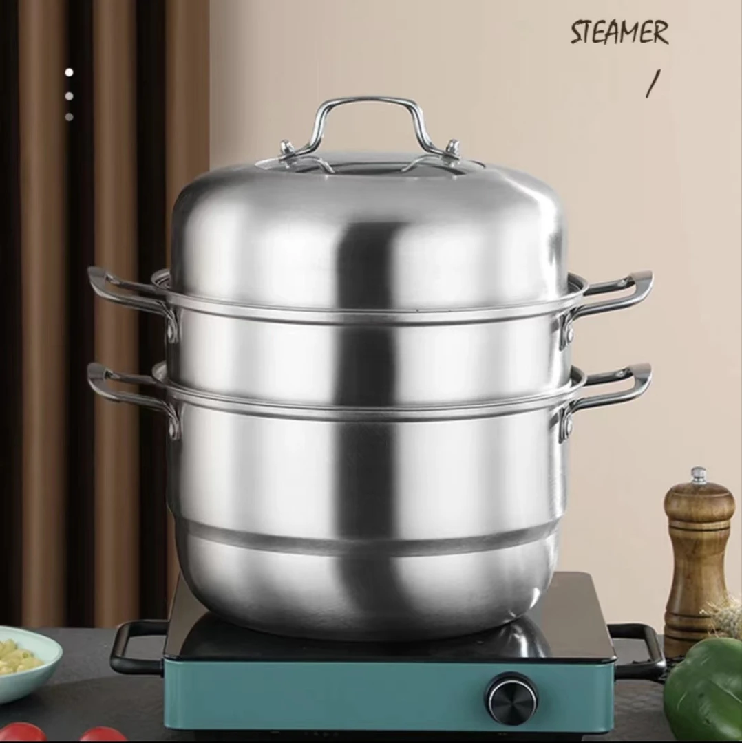 【28CM】三层不锈钢蒸锅可视化家用多功能大容量炉灶通用锅具