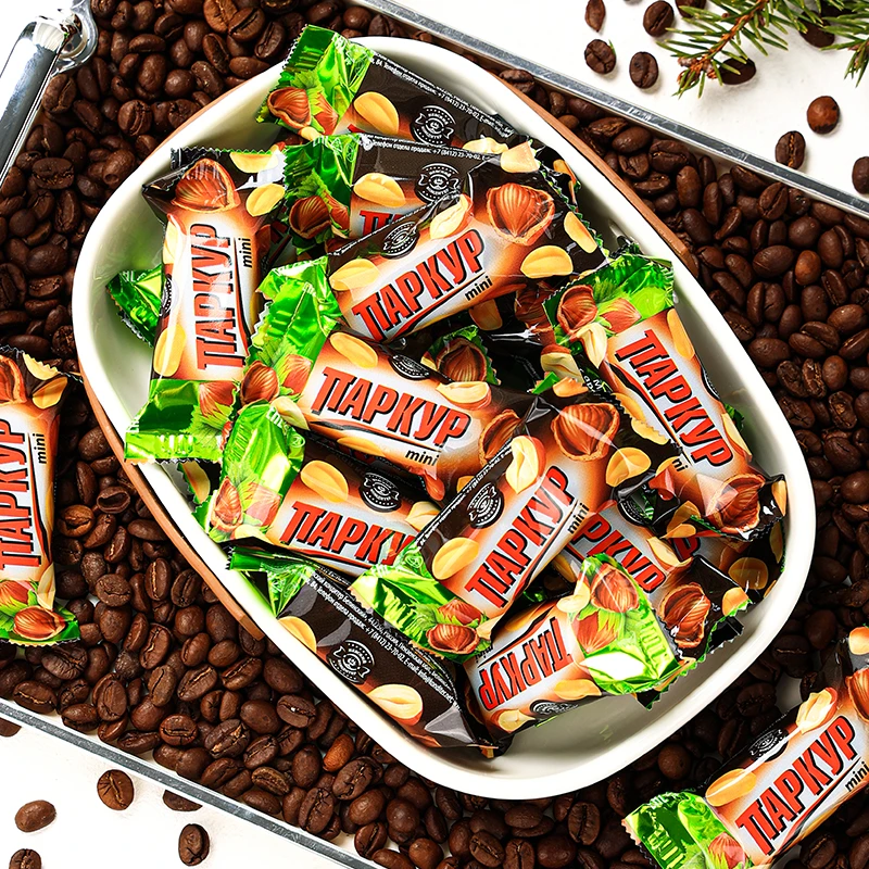 俄罗斯进口涅夫斯基榛子花生能量架糖果500g/袋夹心美味