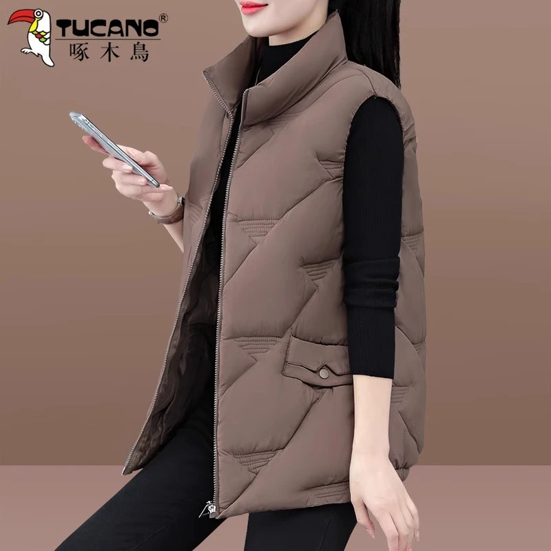 【官方】啄木鸟女士马甲冬季2025新款加厚保暖立领防风秋冬外穿背心