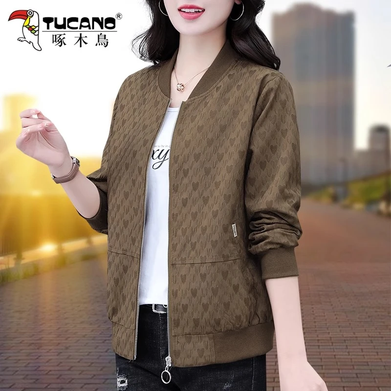 【官方】啄木鸟棒球服外套女春秋2025新款妈妈款洋气休闲短款上衣潮