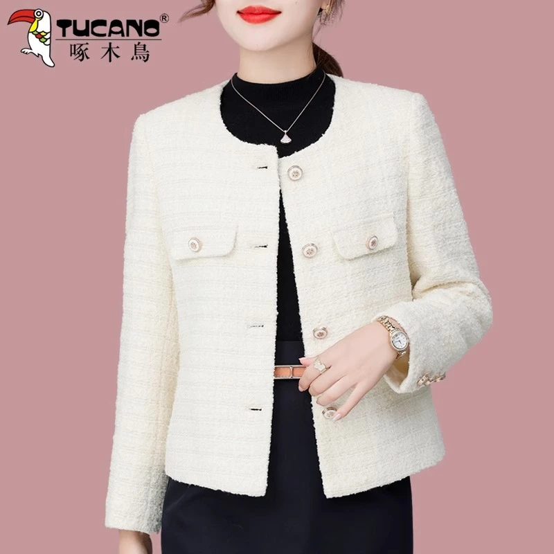 【官方】啄木鸟小香风外套女士早春2025新款百搭高级感短款气质上衣